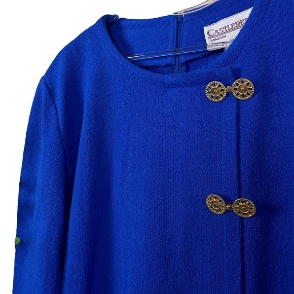 Vtg Castleberry Santana Knit Clasp Cardigan Sweater Royal Blue Gold Size 18 - Picture 3 of 9